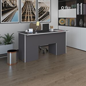 Ofis Masası Masi Oka Gri 75*170*80 Raflı Dolap Çiftli Bilgisayar Çalışma Masası