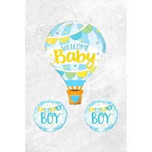 Erkek Bebek Doğum Baby Shower Balonları Mavi Bebek Balon Seti Welcome Baby