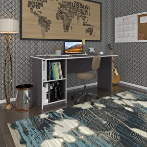 Ofis Masası Yoko Ono Gri Sol 75*110*80 Raflı Dolap Eşkenar Bilgisayar Çalışma Masası
