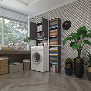 Çamaşır Makinesi Dolabı Veronikamaks Gri 180*096*20 Banyo Kapaklı Arkalıksız Raflı