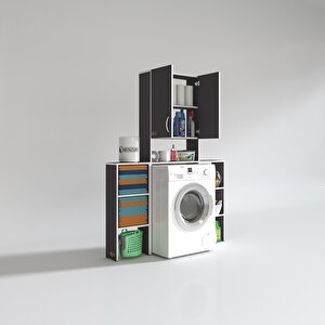 Çamaşır Makinesi Dolabı Veronikamaks Gri 180*096*20 Banyo Kapaklı Arkalıksız Raflı