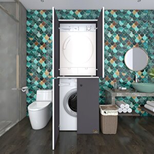 Çamaşır-kurutma Makinesi Dolabı Kapaklı Jelena Gri 180*70*60 Banyo Çift Katlı Arkalıksız