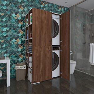 Kenzlife Çamaşır-kurutma Makinesi Dolabı Kapaklı Fedyenka Ceviz 180x90x60 Banyo Arkalıksız