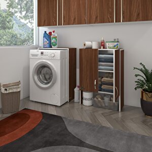 Çamaşır Makinesi Dolabı Sinem Ceviz 180x066x30 Banyo Kiler Kapaklı Arkalıklı
