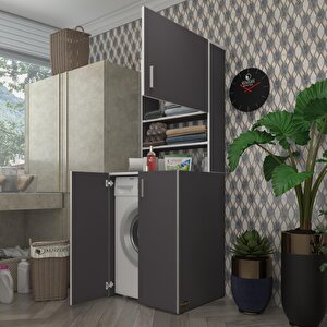 Çamaşır Makinesi Dolabı Kasparov Gri 180*066*55-20 Banyo Kapaklı Arkalıksız