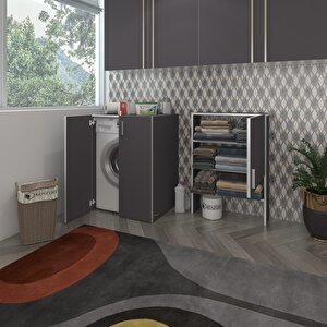 Çamaşır Makinesi Dolabı Kasparov Gri 180*066*55-20 Banyo Kapaklı Arkalıksız