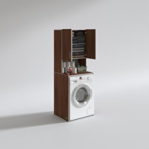Çamaşır Makinesi Dolabı Raisa Ceviz 180x066x60 Banyo Ofis Kapaklı Arkalıklı