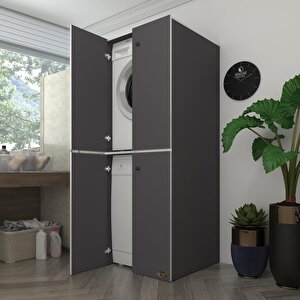 Çamaşır-bulaşık Makinesi Dolabı Kapaklı Roksana Gri 180x70x60 Banyo Çift Katlı Arkalıksız