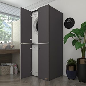 Çamaşır-bulaşık Makinesi Dolabı Kapaklı Roksana Gri 180*70*60 Banyo Çift Katlı Arkalıksız