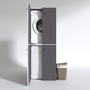 Çamaşır-bulaşık Makinesi Dolabı Kapaklı Roksana Gri 180*70*60 Banyo Çift Katlı Arkalıksız
