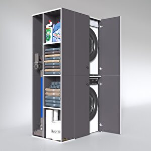 Çamaşır-kurutma Makinesi Dolabı Kapaklı Foka Sol Gri 180*090*60 Banyo Arkalıksız