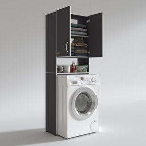 Çamaşır Makinesi Dolabı Avdotya Gri 180x066x30 Banyo Ofis Kapaklı Arkalıksız