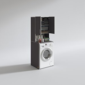 Çamaşır Makinesi Dolabı Raisa Gri 180x066x60 Banyo Ofis Kapaklı Arkalıklı