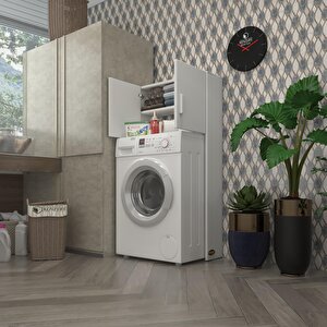 Kenzlife Çamaşır Makinesi Dolabı Svetlana Beyaz 130x20 Banyo Ofis Kapaklı Arkalıklı