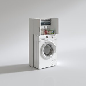 Çamaşır Makinesi Dolabı Svetlana Beyaz 130x20 Banyo Ofis Kapaklı Arkalıklı
