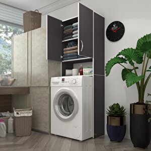 Çamaşır Makinesi Dolabı Sinem Gri 180x066x30 Banyo Kiler Kapaklı Arkalıklı