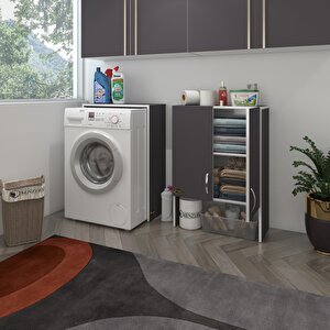 Çamaşır Makinesi Dolabı Sinem Gri 180*066*30 Banyo Kiler Kapaklı Arkalıklı