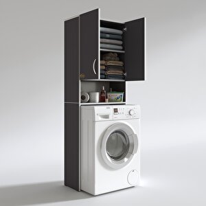 Çamaşır Makinesi Dolabı Sinem Gri 180*066*30 Banyo Kiler Kapaklı Arkalıklı