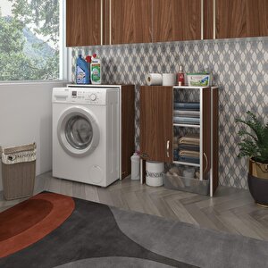 Çamaşır Makinesi Dolabı Avdotya Ceviz 180x066x30 Banyo Ofis Kapaklı Arkalıksız