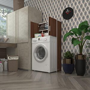 Çamaşır Makinesi Dolabı Svetlana Ceviz 130x20 Banyo Ofis Kapaklı Arkalıklı