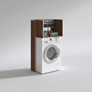 Çamaşır Makinesi Dolabı Svetlana Ceviz 130x20 Banyo Ofis Kapaklı Arkalıklı