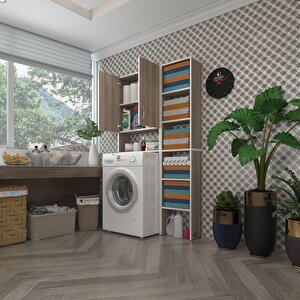 Çamaşır Makinesi Dolabı Veronikamaks Crd 180*096*20 Banyo Kapaklı Arkalıksız Raflı