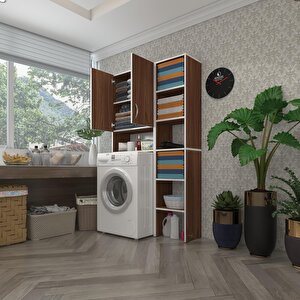 Çamaşır Makinesi Dolabı Sinemmaks Cvz 180*096*30 Banyo Kapaklı Arkalıklı Raflı