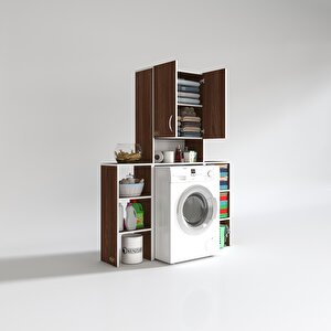 Çamaşır Makinesi Dolabı Sinemmaks Ceviz 180x096x30 Banyo Kapaklı Arkalıklı Raflı