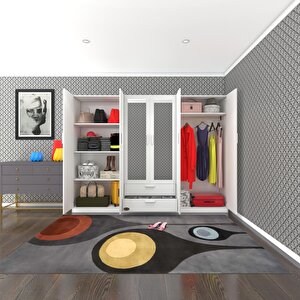 Gardırop 6 Kapılı Çekmeceli Begonvil240 Byz Aynalı Kapaklı Gardolap Dolap