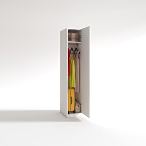 Gardırop 1 Kapılı Öğrenci Dolabı Tek Kapı Kasımpatı Beyaz 180x35x42 Beyaz Gardolap Dolap Ofis