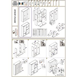 Kenzlife Gardırop 4 Kapaklı Kapılı 2 Çekmeceli Orkide Crd 180*120*42 Gardolap Dolap