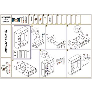 Kenzlife Giysi Dolabı Necmettin 150*120*40 Gri Gardırop