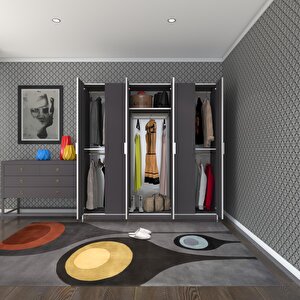 Gardırop 6 Kapaklı Kapılı Anemon 180*180*42 Gri Gardolap Dolap