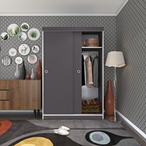 Gardırop Sürgülü Kapaklı Kapılı Karanfil120 Gri Gardolap Dolap