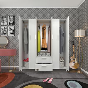 Gardırop 6 Kapaklı Kapılı 2 Çekmeceli Glayör 168*150*42 Byz Ayaklı Gardolap Dolap