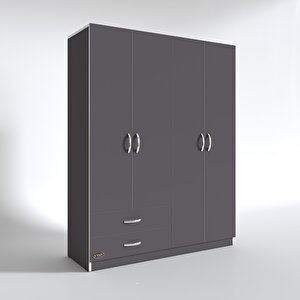 Gardırop 4 Kapaklı Kapılı 2 Çekmeceli Orkide Gri 180*120*42 Gardolap Dolap