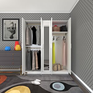 Gardırop 5 Kapaklı Kapılı 150 Lilyum Byz Aynalı Gardolap Dolap