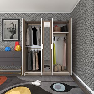 Gardırop 5 Kapaklı Kapılı 150 Lilyum Crd Aynalı Gardolap Dolap