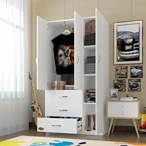 Gardırop 3 Kapılı 3 Çekmeceli Civanperçemi 180*120*52 Byz Xlarge Kapaklı Gardolap Dolap