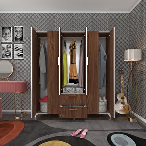 Gardırop 6 Kapaklı Kapılı 2 Çekmeceli Glayör 168*150*42 Cvz Ayaklı Gardolap Dolap