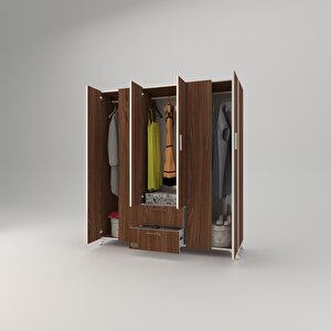 Gardırop 6 Kapaklı Kapılı 2 Çekmeceli Glayör 168*150*42 Cvz Ayaklı Gardolap Dolap