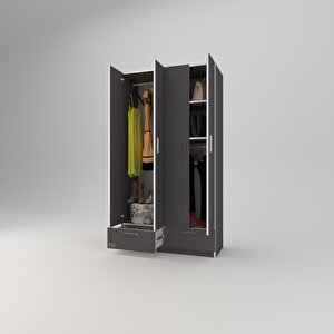 Gardırop 4 Kapılı 2 Çekmeceli Biberiye 182*100*42 Gri Kapaklı Gardolap Dolap