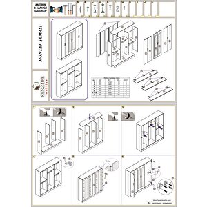 Kenzlife Gardırop 6 Kapaklı Kapılı Anemon 180*180*42 Crd Aynalı Gardolap Dolap