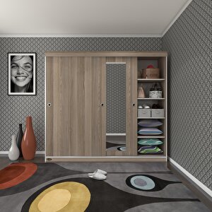 Gardırop Sürgülü Kapaklı Kapılı 200 Papatya Crd Aynalı Gardolap Dolap