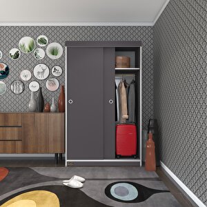 Gardırop Sürgülü Kapaklı Kapılı Karanfil110 Gri Gardolap Dolap