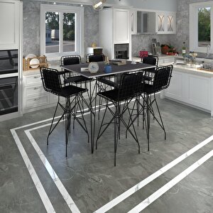 Knsz Masa Sandalye Takımı Hem105zengin Grisyh 130*070 6 Sandalye Syhsyh Kolçaklı Sırt Minderli
