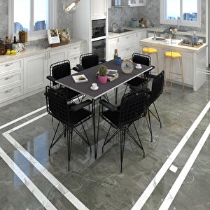 Knsz Masa Sandalye Takımı Hem75mazlum Grisyh 130*070 Klçsm 6 Sandalye Syhsyh Kolçaklı Sırt Minderli