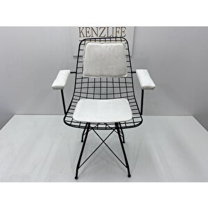 Knsz Kafes Tel Sandalyesi 1 Li Mazlum Syhbeyaz Kumaş Kolçaklı Sırt Minderli Ofis Cafe Bahçe Mutfak