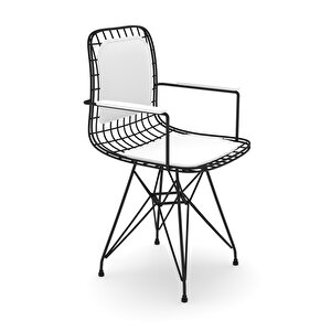 Knsz Kafes Tel Sandalyesi 1 Li Mazlum Syhbeyaz Kolçaklı Sırt Minderli Ofis Cafe Bahçe Mutfak
