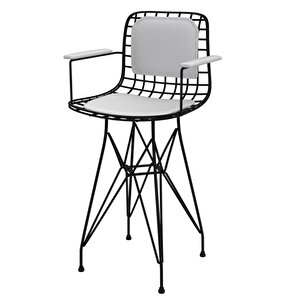 Knsz Ufak Boy Tel Bar Sandalyesi 1 Li Uslu Syhbeyaz Kolçaklı Sırt Minderli 55 Cm Oturma Yüksekliği Mutfak Bahçe Cafe Ofis